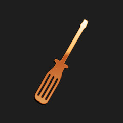 Gold Screwdriver icon isolated on black background. Long shadow style. Vector.