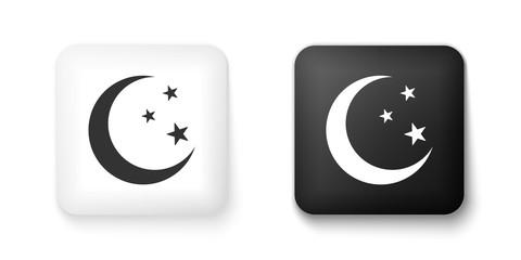 Black and white Moon and stars icon isolated on white background. Square button. Vector.