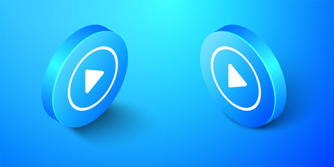 Isometric Play icon isolated on blue background. Blue circle button. Vector.