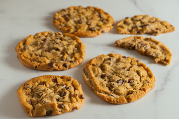 chocolate chip cookies on marble table