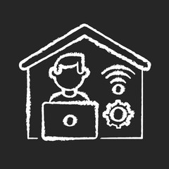 Remote job chalk white icon on black background. Online technology for work and education. Working from home. Freelance, teleworking. Professional freelancer isolated vector chalkboard illustration