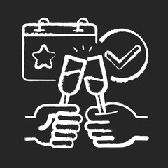 Corporate events chalk white icon on black background. Celebrating holidays and special occasions. Corporate party. Festive company personnel gathering. Isolated vector chalkboard illustration