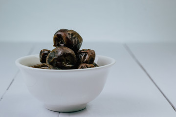 dates on the white wooden table