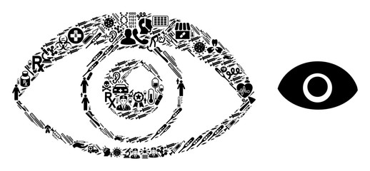 Mosaic eye of health icons and basic icon. Mosaic vector eye is created of medic icons. Abstract design elements for clinic illustrations. Illustration is based on eye pictogram.