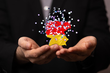 Abstract of germany map network, internet and global connection concept, Wire Frame 3D mesh polygonal network line, design sphere, dot and structure.