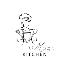 woman chef, logo clipart illustration hat character design vector