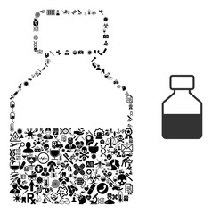 Mosaic liquid bottle with healthcare icons and basic icon. Mosaic vector liquid bottle is composed of healthcare icons. Flat illustrations elements for clinic illustrations.