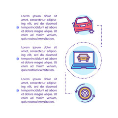 Car diagnostics and recovery concept icon with text. PPT page vector template. Engine vacuum, fuel delivery and motor testing. Brochure, magazine, booklet design element with linear illustrations