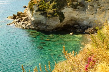 beautiful sea on the coast of Ischia Island in Gulf of Naples, Italy
