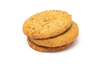 Delicious and toasted vanilla cookies on white background.