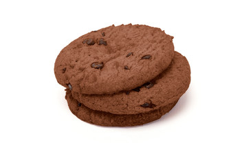 Cookies with chocolate chips on white background.