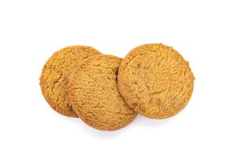Delicious and toasted vanilla cookies on white background.