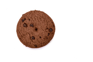 Cookies with chocolate chips on white background.