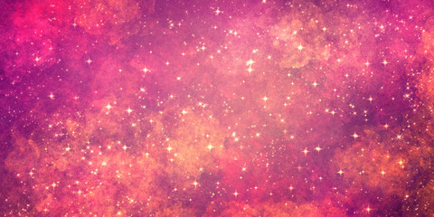 cosmic bright grunge red and purple shades background, with many stars and glitter.