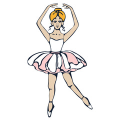 Vector background hand drawn ballerina. Hand drawn ink illustration. Modern ornamental decorative background. Print for card, textile, cloth, scrapbookin