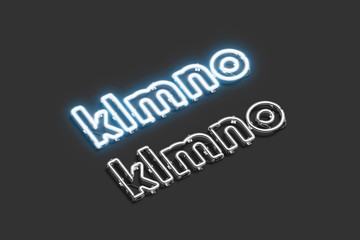 Decorative k l m n o letters, neon font mockup