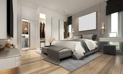 Fototapeta na wymiar The mock up interior design of modern luxury bedroom and closet area