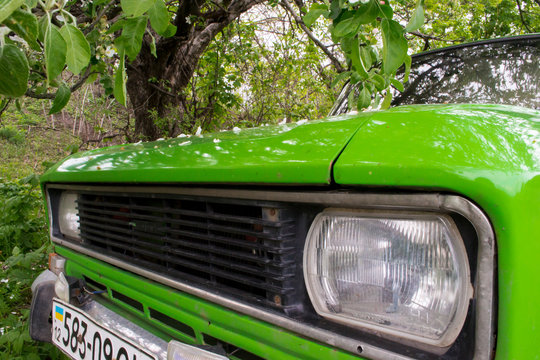 green car headlight