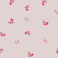 Seamless pattern with red ripe currant berries on the branches. Design for wallpaper, background, fabric, textile, cafe, restaurant, resort, exotic, packaging