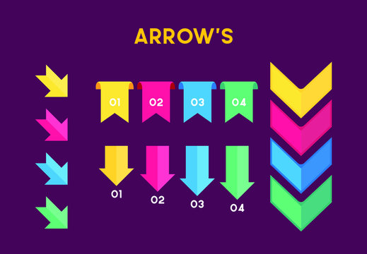 Arrow set icon. Colourful arrow symbols. Arrow isolated vector graphic elements.