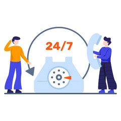 
24 7 services online support for consultation, flat vector design
