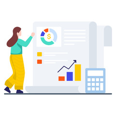 
Calculator with report, budget accounting in flat style 
