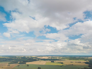 Drone photo, beautiful summer clouds and Estonian countryside landscape, summer day,