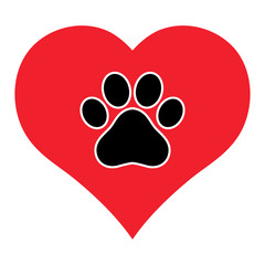 illustration emblem love for animals. dog paw on heart background