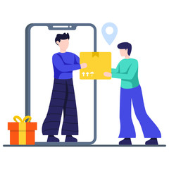 
Man giving parcel depicting fast parcel delivery vector 
