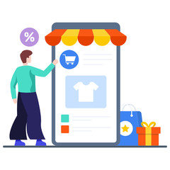 
Shopping cart with smartphone, mobile shopping or mcommerce illustration 
