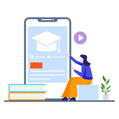 
Educational app in a flat illustration depicting online courses
