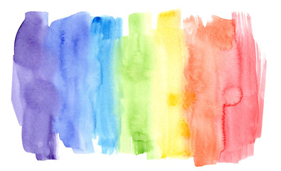 Bright horizontal rainbow colors watercolor lines background in wash technique. Colorful striped gradient flag frame for lgbt design, banner, poster, isolated on white background