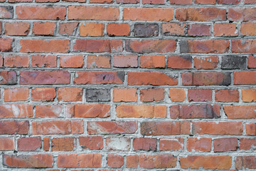 Wall of red bricks. Texture or background of bricks.