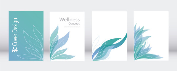 Fototapeta na wymiar A4 abstract leaves template vector. Elegant set for business brochure report. Corporate presentation layout.