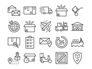 Cargo and Mail Delivery icons. Vector set
