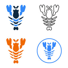 Prawn, lobster icon. Multiple color variation vector