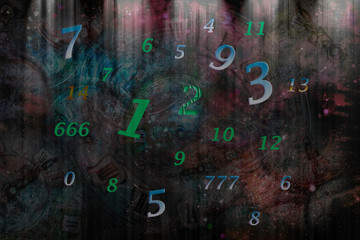 Numbers in different order on the background of space, numerology
