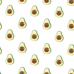 Seamless pattern from cute little cartoon emoji avocado on white background