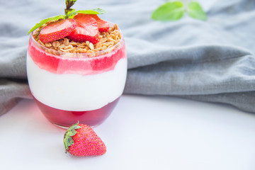 Italian dessert panna cotta with strawberries