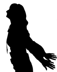 Beautiful dark silhouette of a girl on a white background.