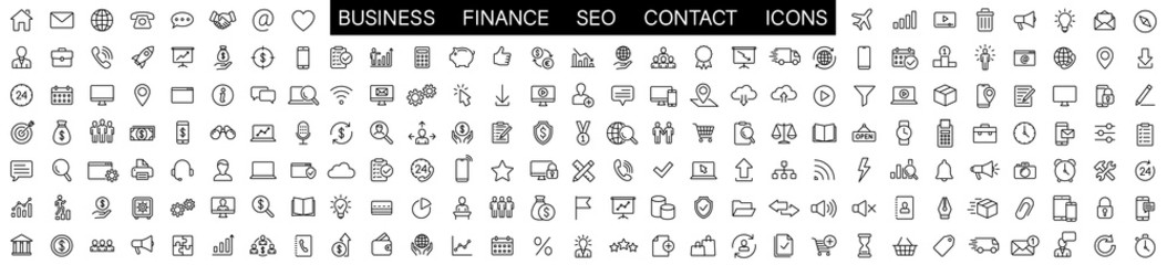 Thin line icons big set. Icons Business Office Finance Marketing Shopping SEO Contact. - obrazy, fototapety, plakaty