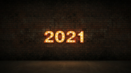 marquee light 2021 letter sign, New Year 2021. 3d rendering	

