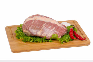 fresh and raw beef meat on cutting board on white background
