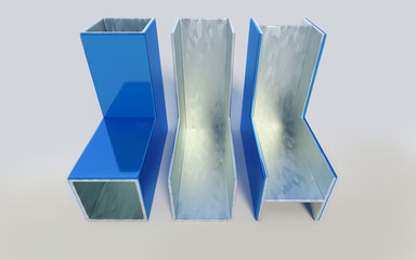 Galvanized and painted steel profiles. On a white background. - obrazy, fototapety, plakaty