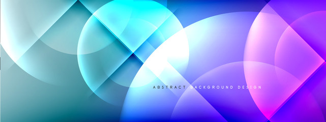 Vector abstract background - circle and cross on fluid gradient with shadows and light effects. Techno or business shiny design templates for text