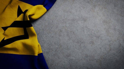 Flag of Barbados on concrete backdrop. Barbadian flag background with copy space