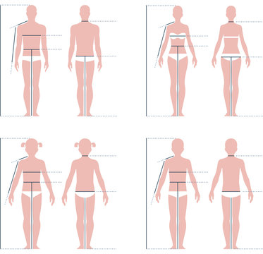 Set human body template for clothing size measurements vector illustration