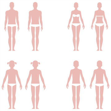 Set human body template men woman and children for clothing size measurements vector illustration