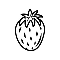 Vector line art strawberry icon. Isolated fruit silhouette in cartoon style. Fruit pictogram for coloring page