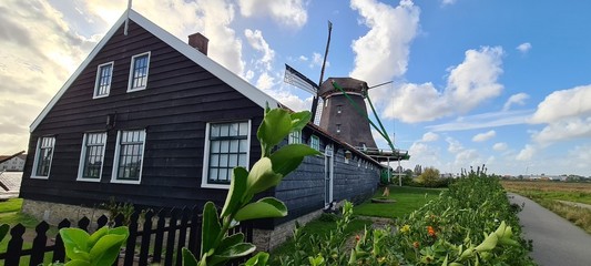Panorama on Zaanse Schans near Amsterdam in the Netherlands.